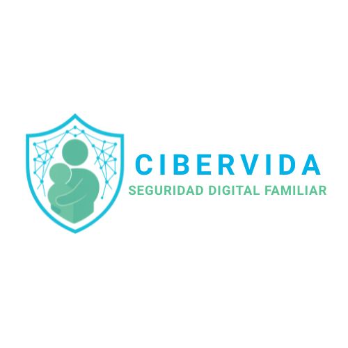 Logo de Cibervida, padre abrazando a su hijo dentro de un escudo protector