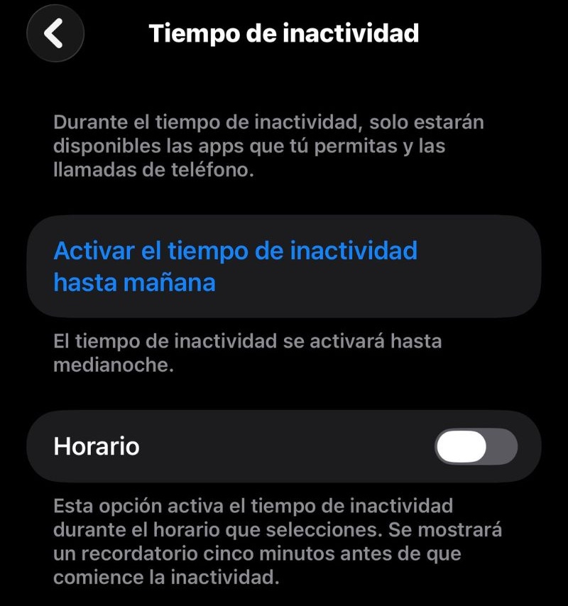 captura donde se muestra la opcion en iphone de tiempo de actividad