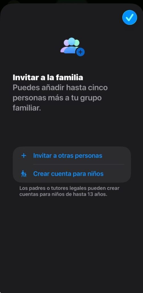 captura pantalla donde se ve la opción de invitar a familiares al grupo familia